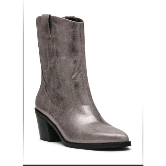 NEW DV Dolce Vita Imana Pointed Toe Mid-Calf Cowboy Boots Crackle Gold Women 7.5 - Picture 1 of 10